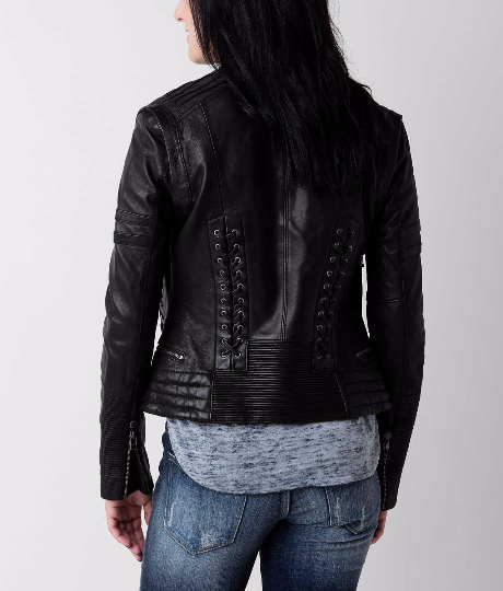 Stylish Women's Laced Leather Jacket with Detachable Sleeves - Image 3