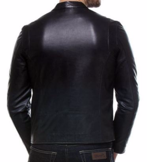 Men's Leather Jacket With Snap Button Collar - Image 5