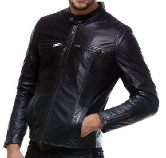 Men's Leather Jacket With Snap Button Collar - Image 4