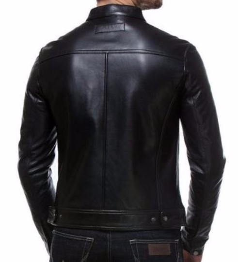 Leather Jacket with Snap Button Collar for Men - Image 4