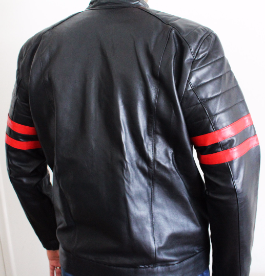 Red Stripe Leather Jacket for Men - Image 5