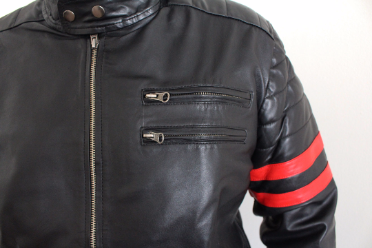 Red Stripe Leather Jacket for Men - Image 4