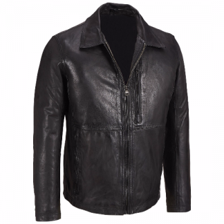 Vertical Chest Pocket Leather Jacket