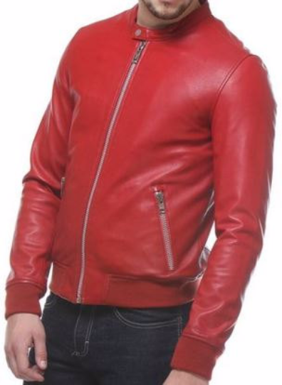 Leather Jacket with Snap Collar and Ribbed Sleeve Cuffs - Image 5