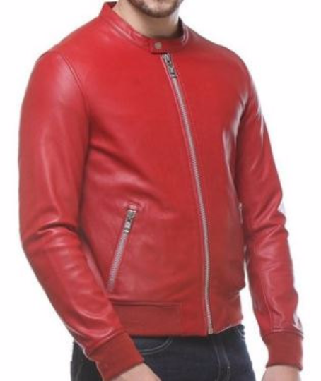 Leather Jacket with Snap Collar and Ribbed Sleeve Cuffs - Image 4